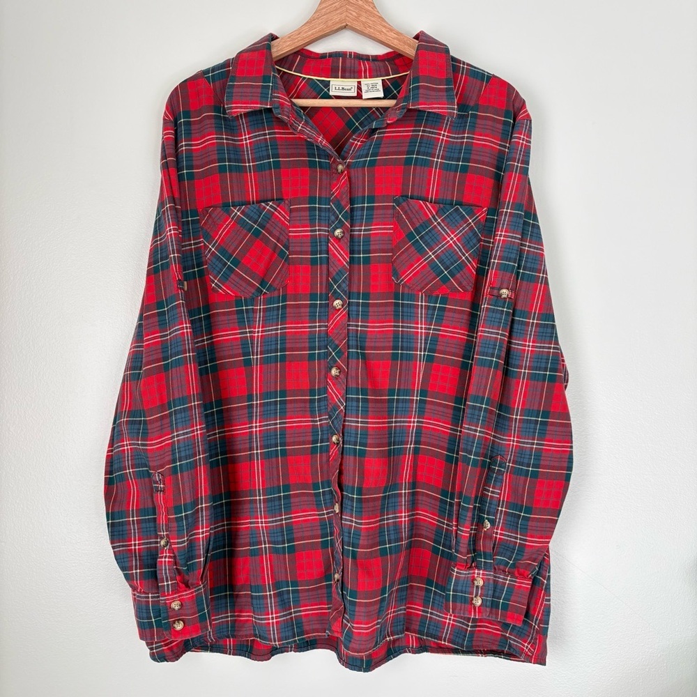 Vintage L.L. Bean Red Tartan Plaid Flannel Button Down Shirt